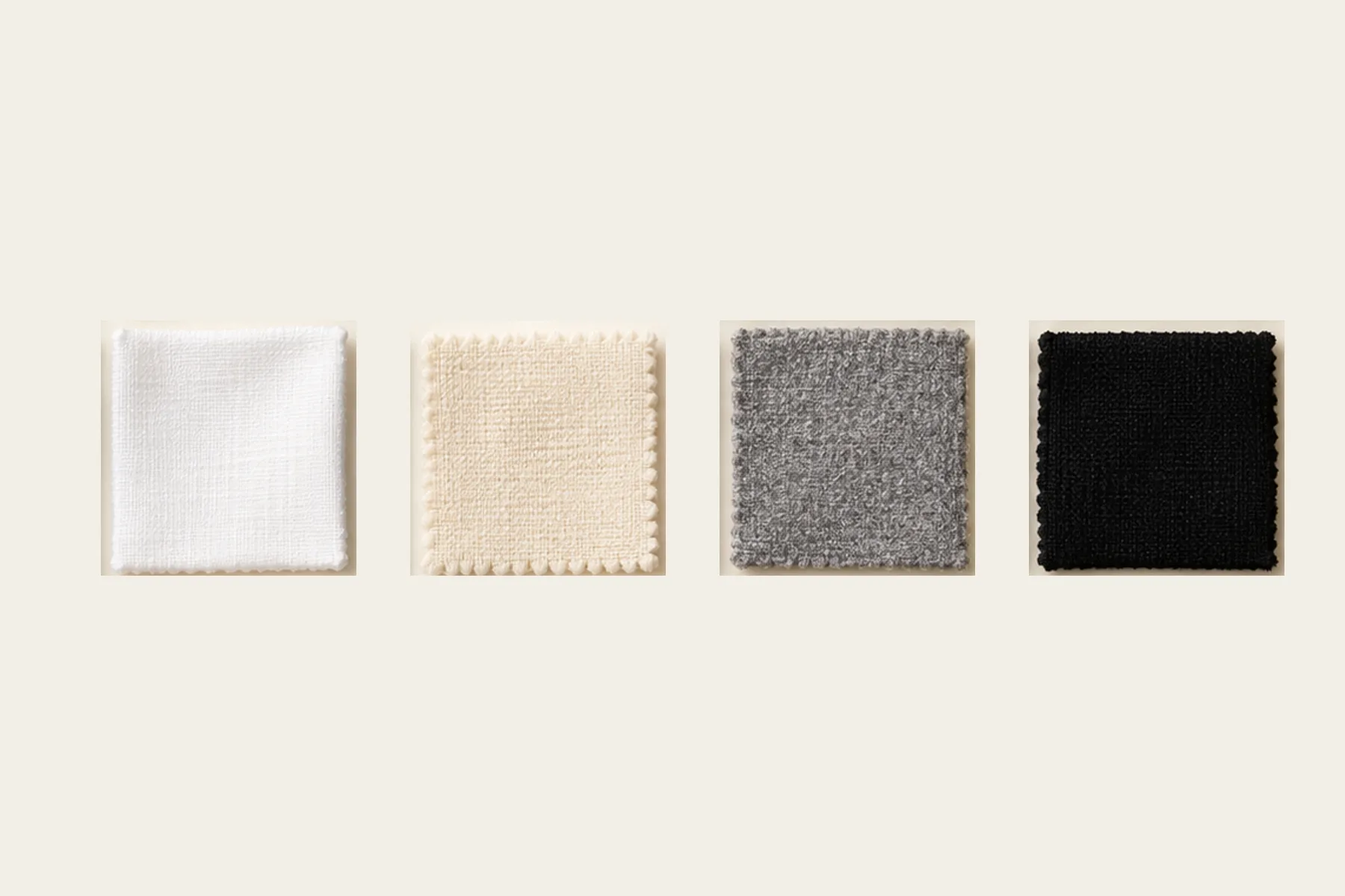 Pure white, ivory, black and charcoal fabrics compared