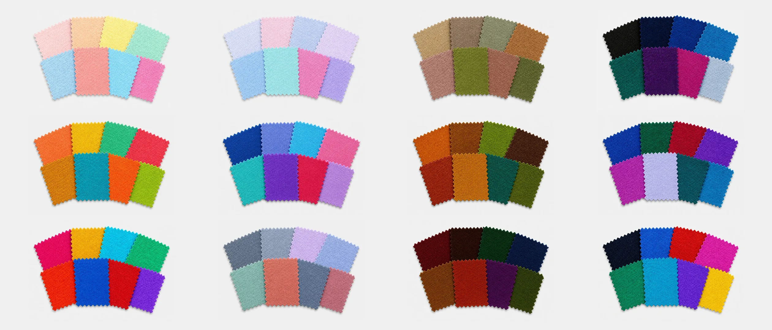Twelve fabric drapes arranged as a seasonal color wheel