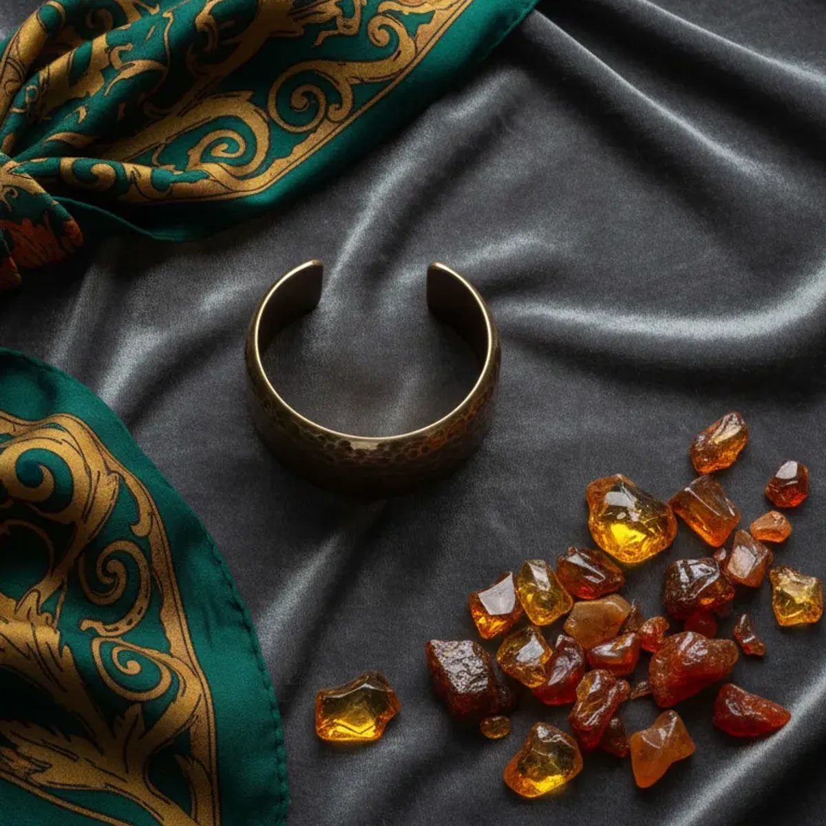 Deep Autumn metals still life: Antique gold, bronze, copper.