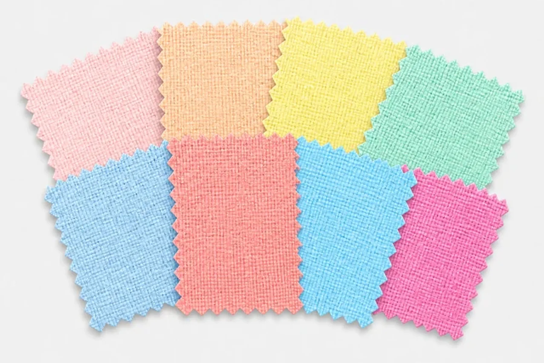 Light Spring palette fabric flat lay: peach, light coral, warm pink and ivory swatches