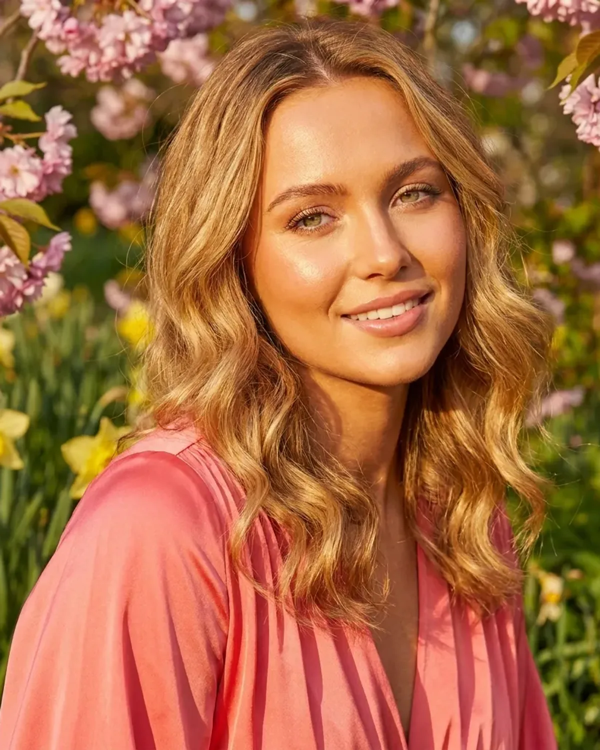 Illustrated adult wearing a Light Spring drape in peach