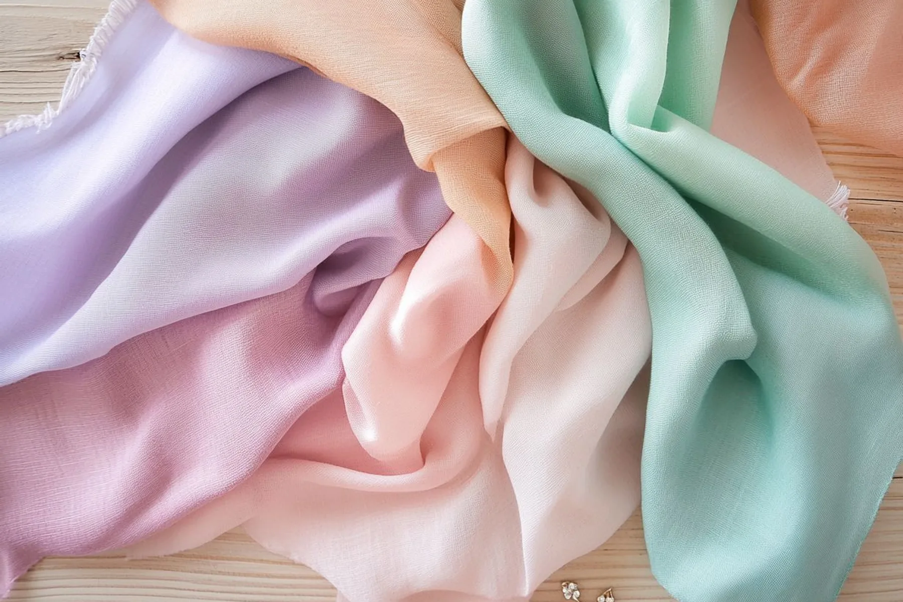 Light Summer palette fabric flat lay: powder pink, light rose, lavender and soft white swatches