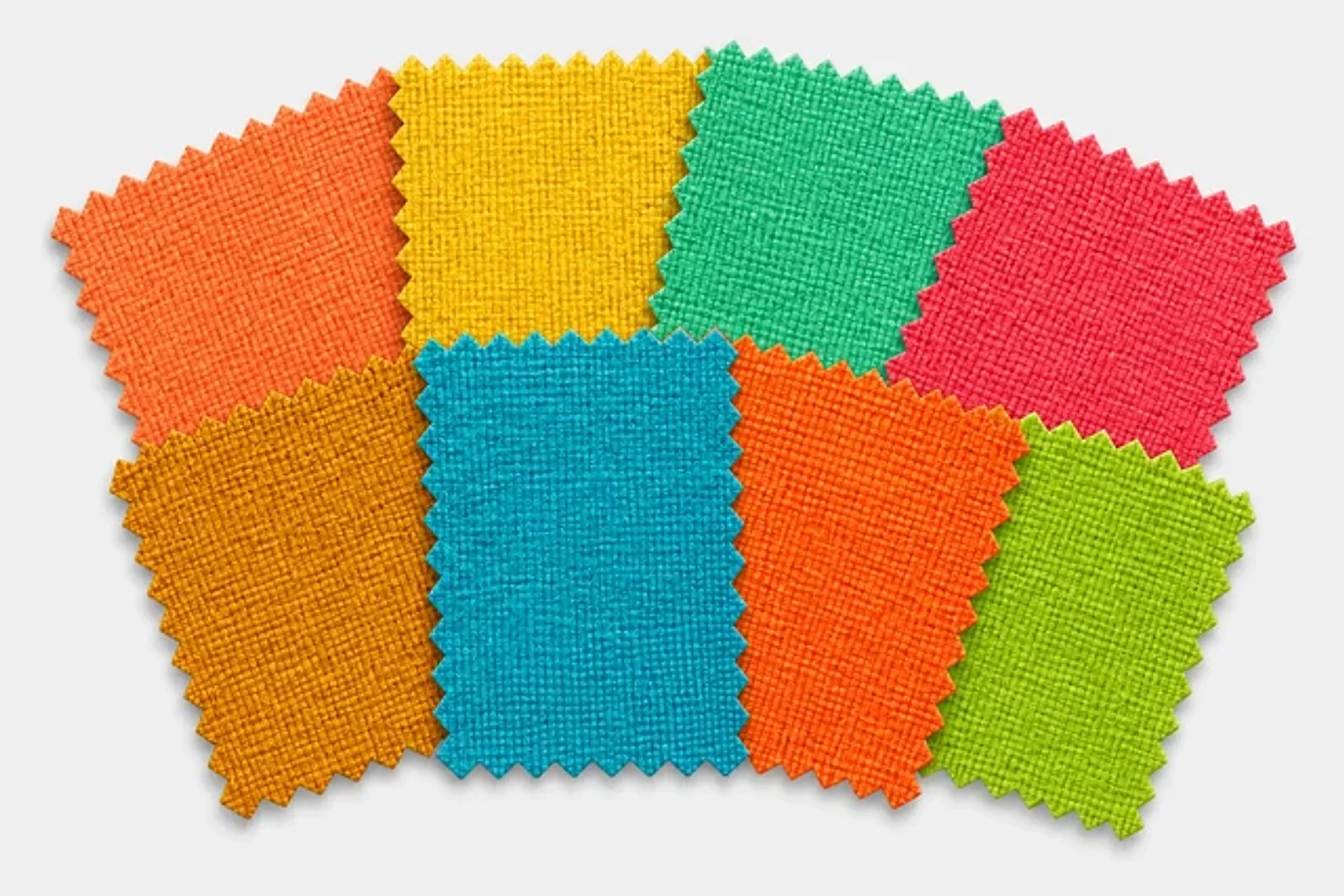 True Spring palette fabric flat lay: coral, warm red, tangerine and cream swatches