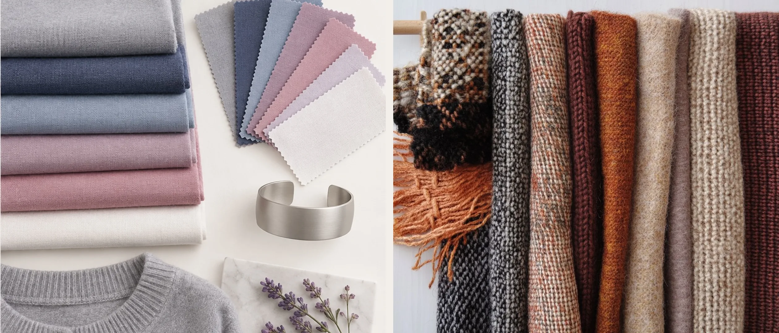 Soft Summer and Soft Autumn fabrics side by side